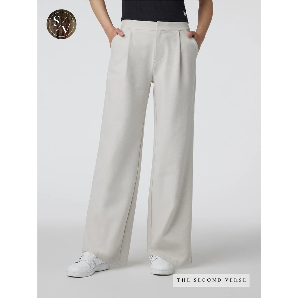 Vuori Elevation Ankle Trouser Womens Pleated Performance Pants Ecru Heather XL